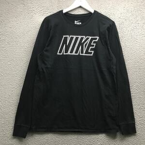 Nike T-Shirt Men's Large L Long Sleeve Crew Neck Graphic Logo Black White